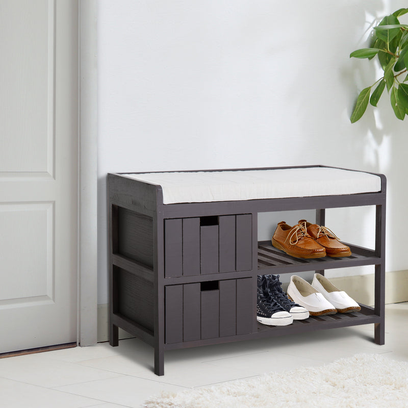 Panca Contenitore da Ingresso con Cassetti e Ripiani in Legno Grigio 69x34x48 cm -2