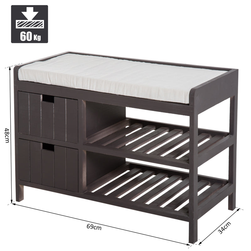 Panca Contenitore da Ingresso con Cassetti e Ripiani in Legno Grigio 69x34x48 cm -3