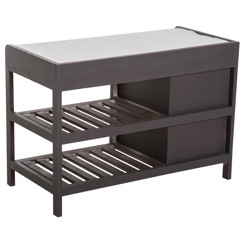 Panca Contenitore da Ingresso con Cassetti e Ripiani in Legno Grigio 69x34x48 cm -5