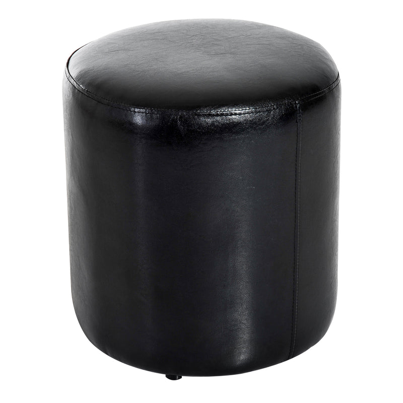 Pouf Poggiapiedi Sgabello Tondo Imbottito in Similpelle Nero 45x45x50 cm -4