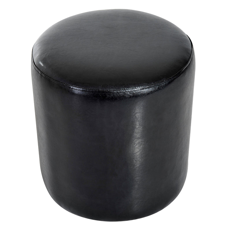 Pouf Poggiapiedi Sgabello Tondo Imbottito in Similpelle Nero 45x45x50 cm -5