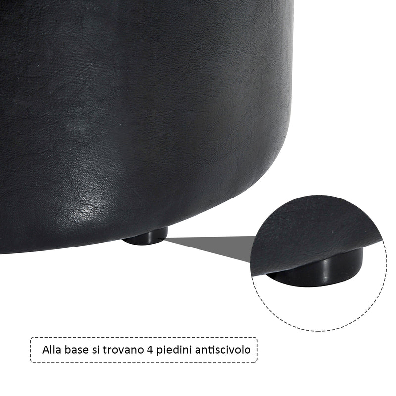 Pouf Poggiapiedi Sgabello Tondo Imbottito in Similpelle Nero 45x45x50 cm -8