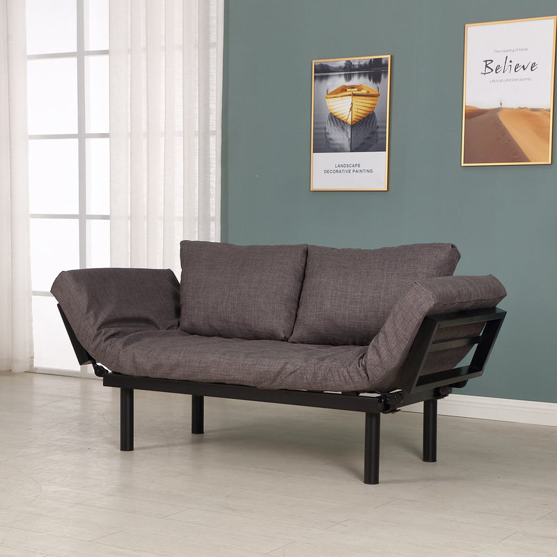 Divano Letto Chaise Longue 5 Posizioni in Acciaio e Tessuto Lino  Grigio-2