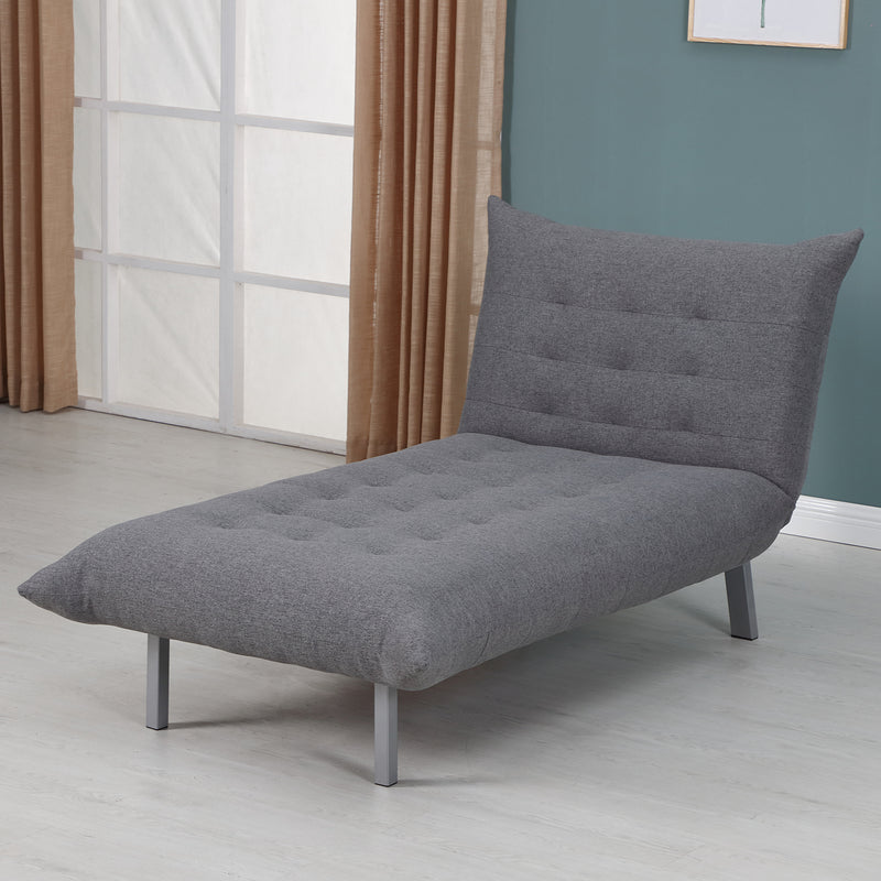 Poltrona Chaise Longue Letto 2 in 1 in Tessuto di Lino Grigio 80x153x84 cm -2