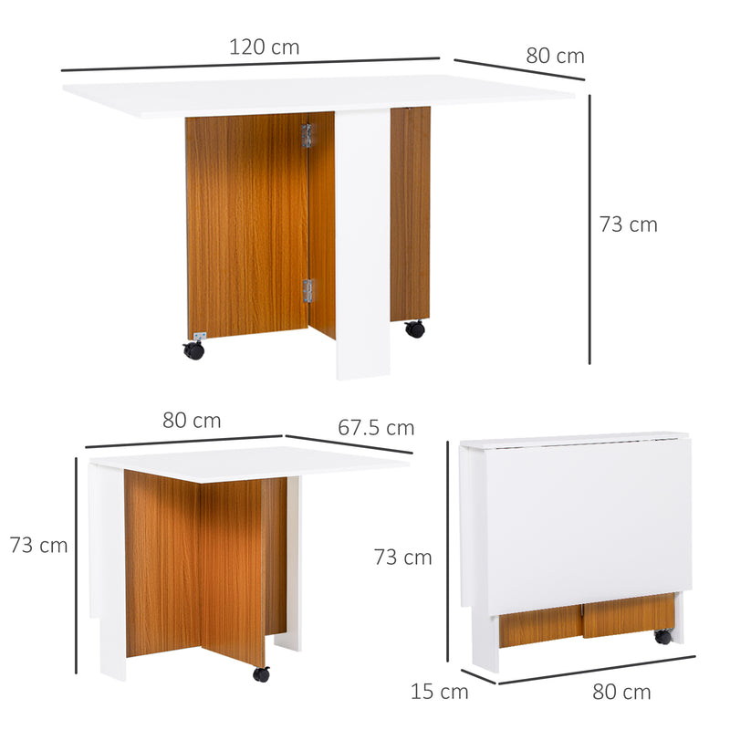 Tavolo Pieghevole Salvaspazio con Ruote Bianco e Legno 120x80x73 cm -3