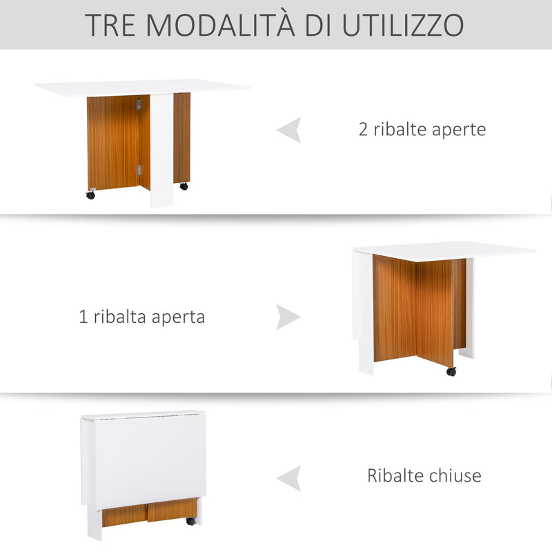 Tavolo Pieghevole Salvaspazio con Ruote Bianco e Legno 120x80x73 cm -4