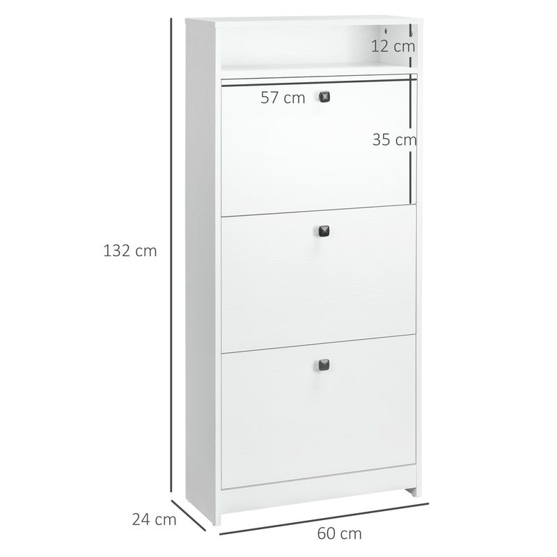 Scarpiera 3 Scomparti in Legno Bianco 60x24x132 cm -3