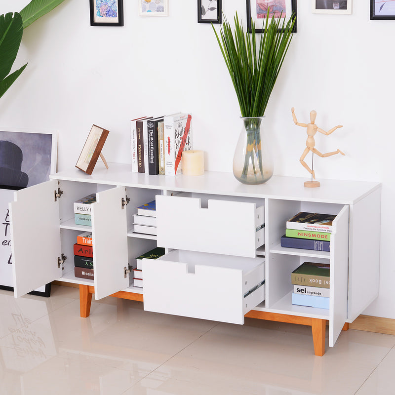 Credenza Mobile da Soggiorno Moderno Bianco con Piedini 145x38x67 cm -8