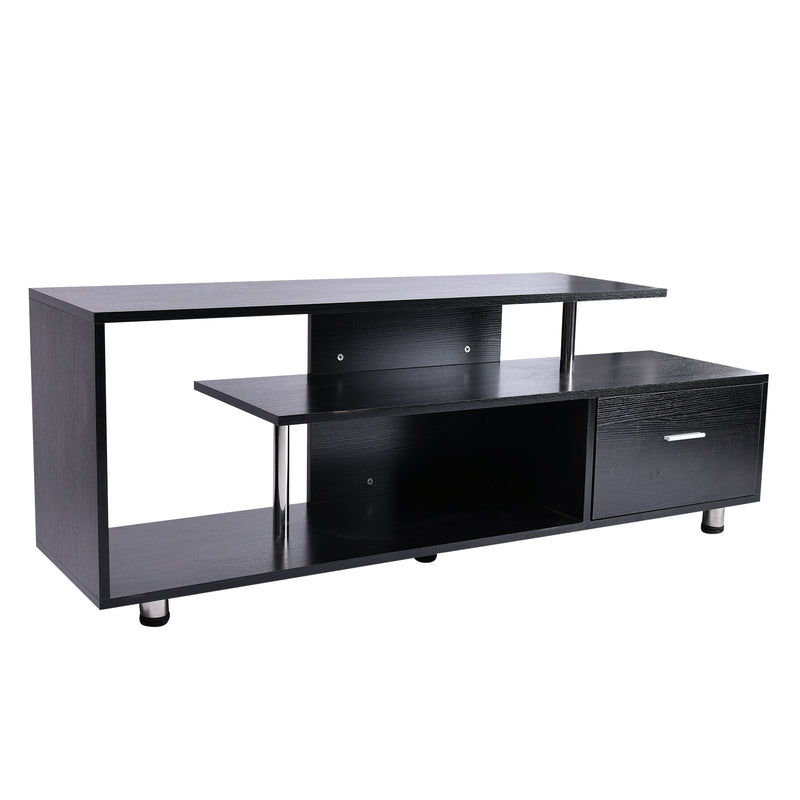 Mobile TV con Cassetto e Ripiani in Legno Nero 152x40x60.5 cm -1