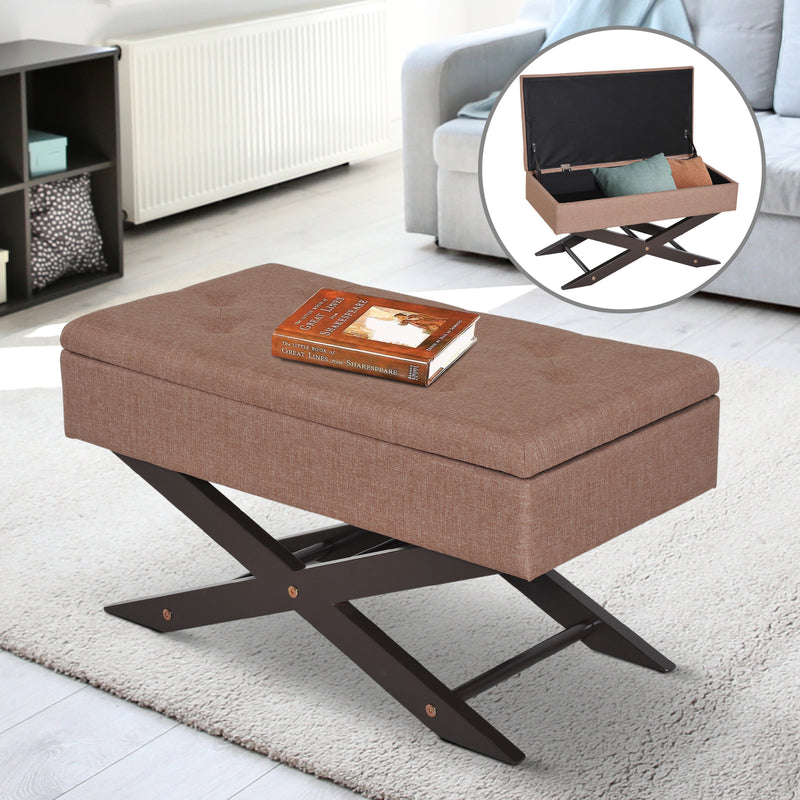 Cassapanca Pouf Contenitore Imbottito Marrone 80x40x42 cm -2