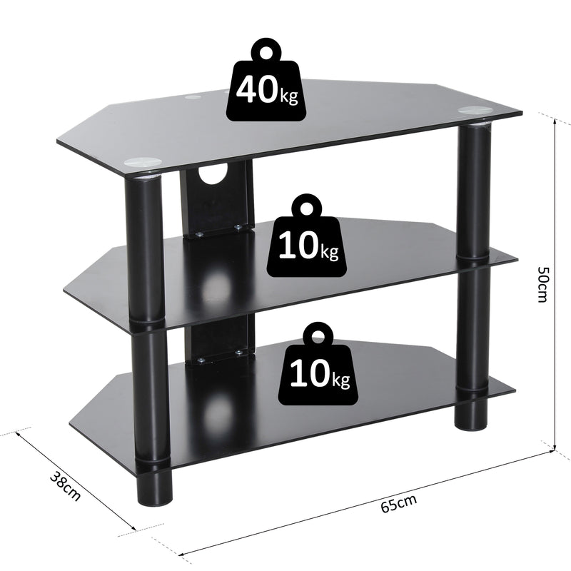 Mobile TV con 3 ripiani in Vetro Temperato Nero 65x38x50 cm -3