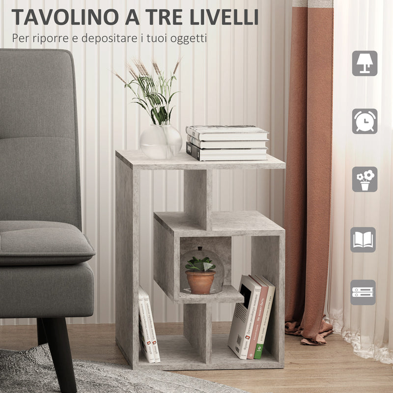 Mobiletto Libreria a 3 livelli in Legno Grigio Effetto Cemento 45x40x55 cm -4