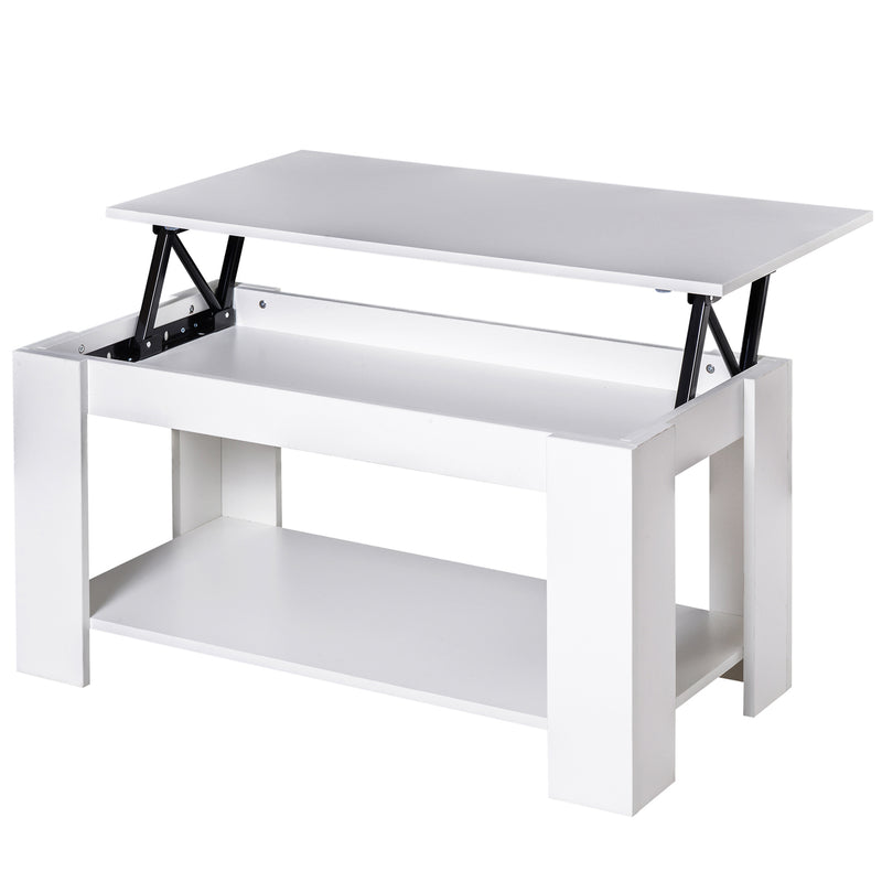 Tavolino da Soggiorno con Ripiano Rialzabile in Legno Bianco 100x50x63 cm -1