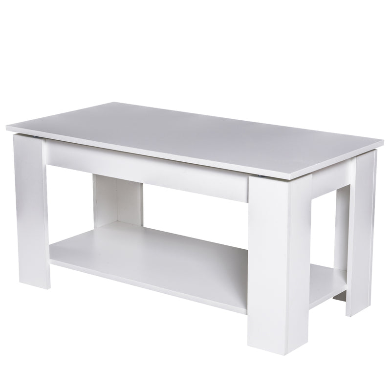 Tavolino da Soggiorno con Ripiano Rialzabile in Legno Bianco 100x50x63 cm -6