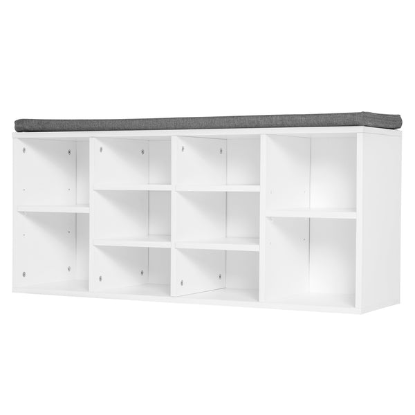 acquista Schuhregalbank mit verstellbaren Einlegeböden aus weißem und grauem Holz 104 x 30 x 48 cm