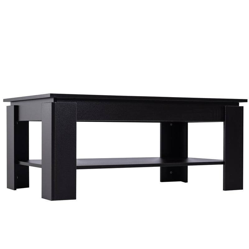 Tavolino da Caffè a 2 Livelli in Legno Nero 110x65x47 cm -8