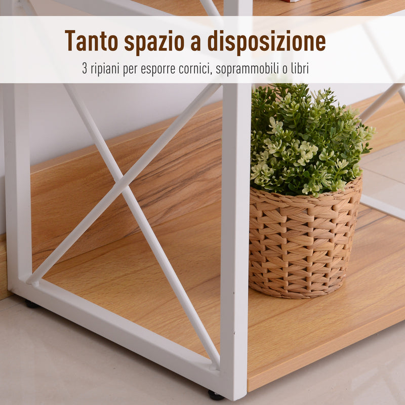 Libreria Scaffale 3 Ripiani con Struttura in Acciaio Bianco e Ripiani in Legno 40x35x72.5 cm -5