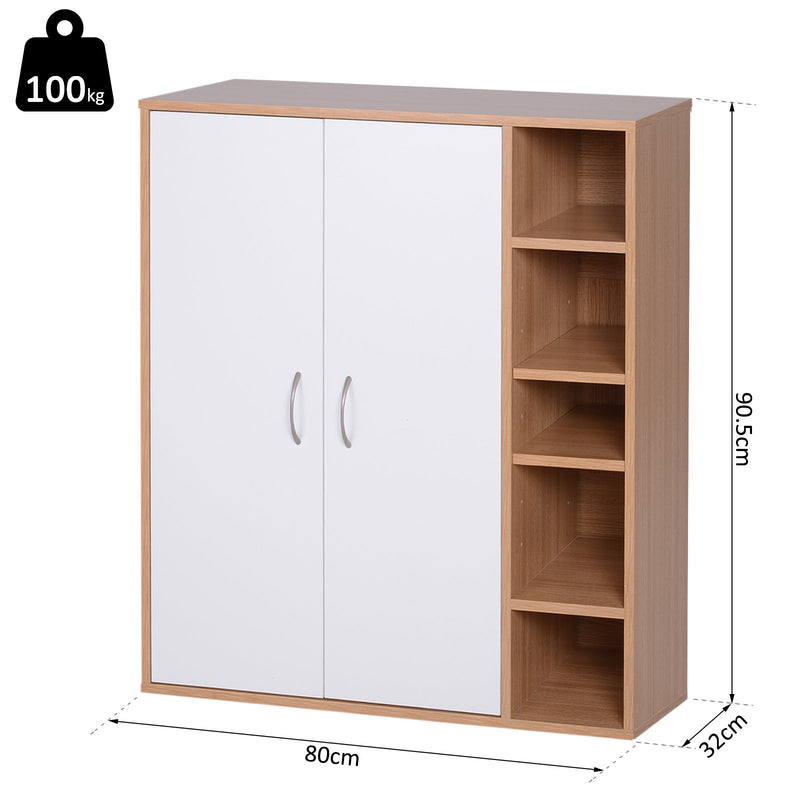 Credenza con 2 Ante e 5 Ripiani in Legno e Bianco 80x32x90.5 cm -3