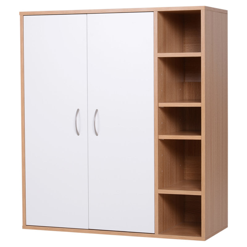 Credenza con 2 Ante e 5 Ripiani in Legno e Bianco 80x32x90.5 cm -4