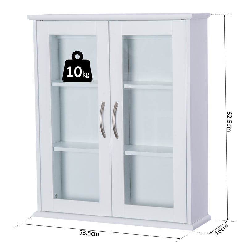 Armadietto Portaoggetti da Parete per Bagno e Cucina 3 Ripiani in Legno Bianco 53.5x16x62.5 cm -3