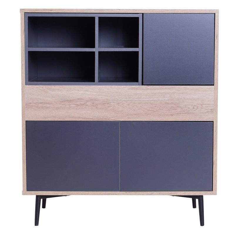 Credenza Mobile da Soggiorno in Legno Naturale e Grigio Scuro -3