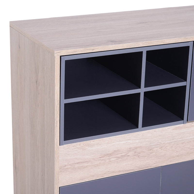 Credenza Mobile da Soggiorno in Legno Naturale e Grigio Scuro -5