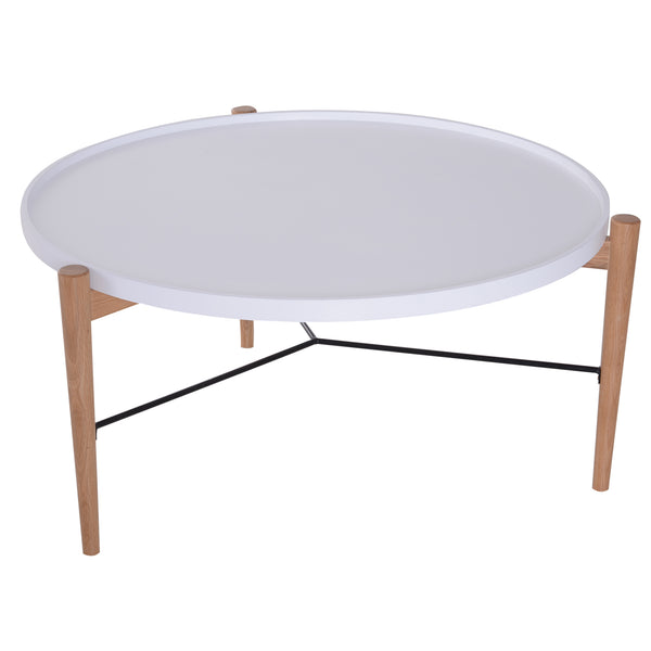 Moderner runder Couchtisch aus Holz und weißem Stahl 90x45 cm sconto