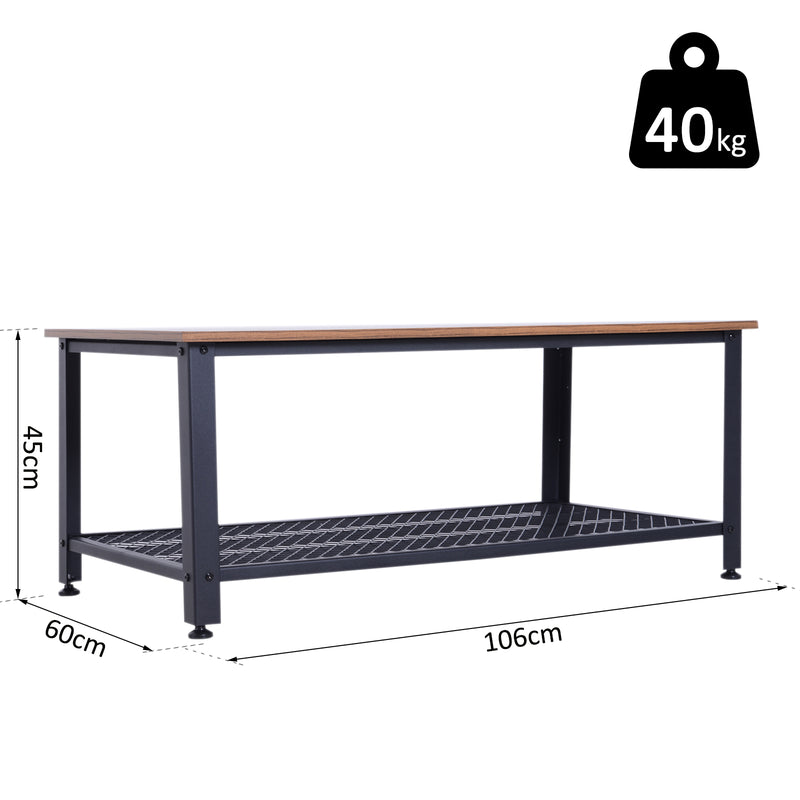 Tavolino Basso Stile Industrial a 2 Livelli in Acciaio Nero e MDF 106x60x45 cm -3