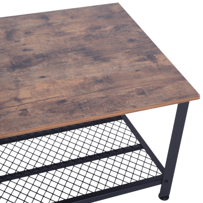 Tavolino Basso Stile Industrial a 2 Livelli in Acciaio Nero e MDF 106x60x45 cm -5