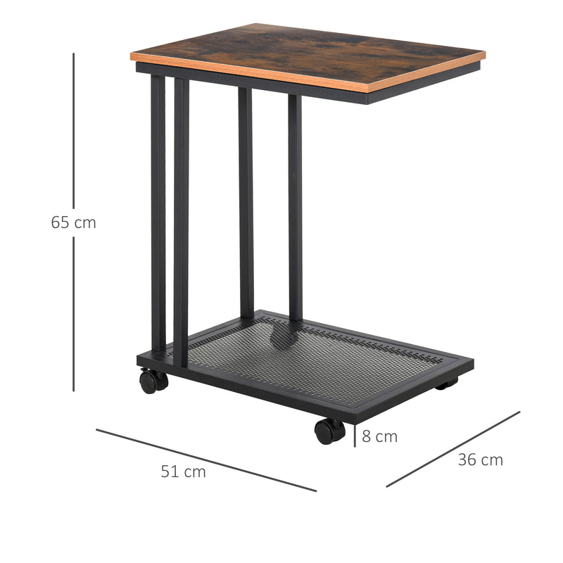 Tavolino Angolare per Divano e Letto con 4 Rotelle in Legno Stile Industrial 51x36x61 cm -3