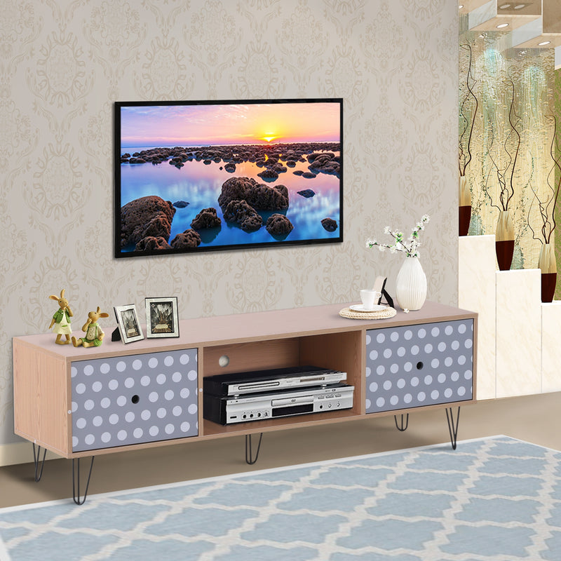 Mobile Porta TV in Legno con 2 Armadietto e Foro dei Cavi 140x40x44.5 cm -2