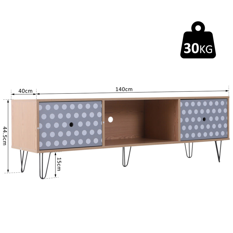 Mobile Porta TV in Legno con 2 Armadietto e Foro dei Cavi 140x40x44.5 cm -3