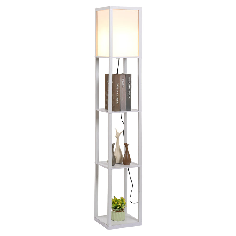 Lampada da Terra 26x26x160 cm E27 40W con Mensole in MDF Bianca-4