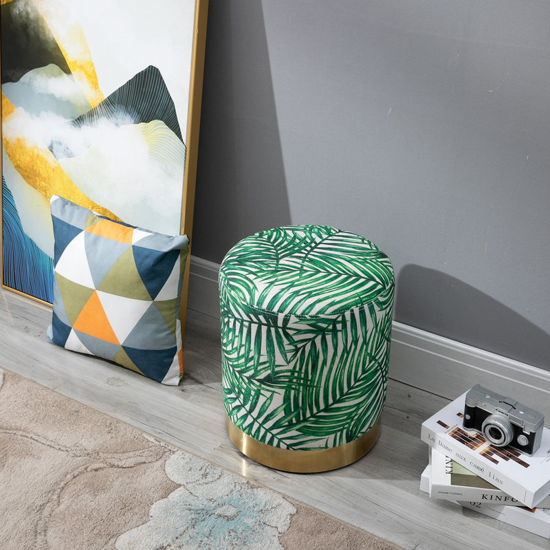 Pouf Poggiapiedi Ø36x42 cm in Velluto  Fantasia Jungle e Oro-3