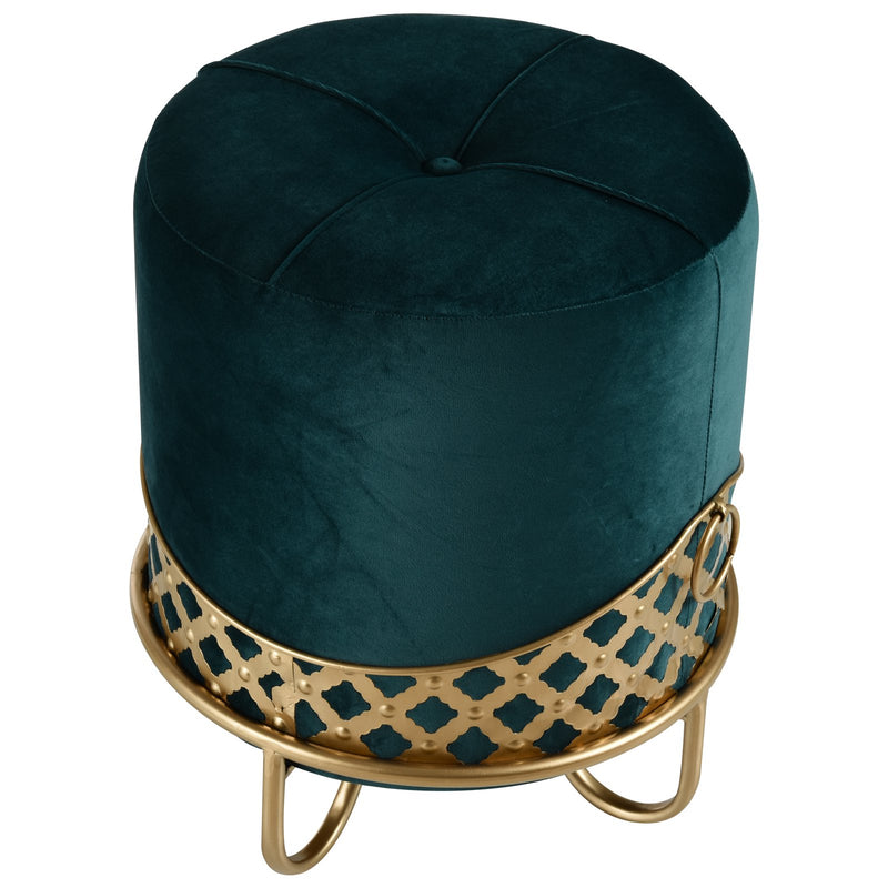 Pouf Imbottito Rotondo in Tessuto Felpato Ø38x43 cm  Verde Smeraldo-1