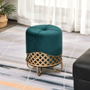 Pouf Imbottito Rotondo in Tessuto Felpato Ø38x43 cm  Verde Smeraldo-6