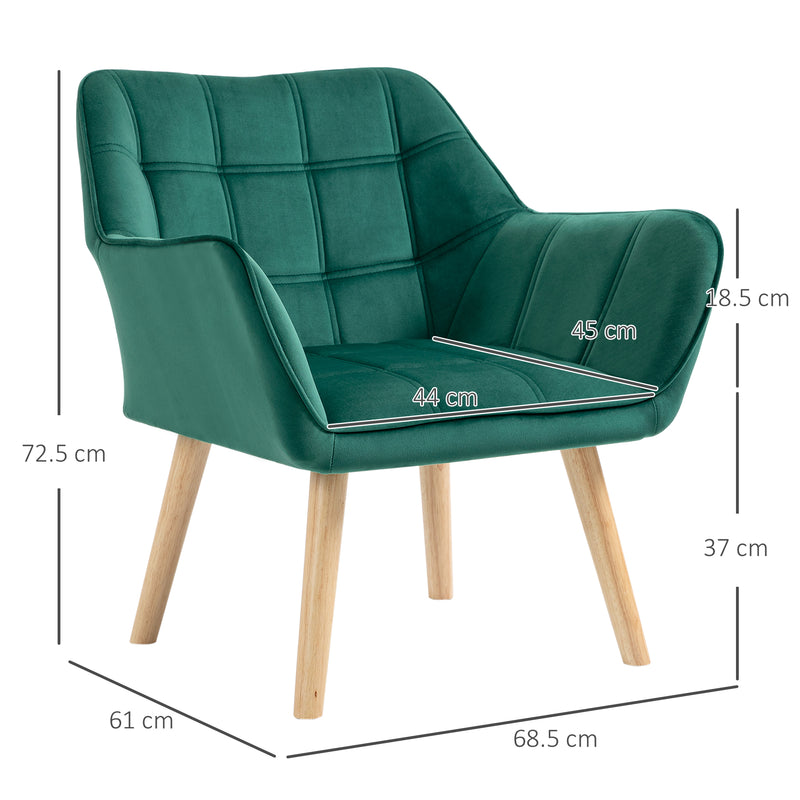 Poltroncina Imbottita 64x62x72,5 cm in Tessuto Effetto Velluto Verde-2