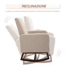 Poltrona a Dondolo Imbottita 77x92x100 cm in Legno e Lino  Beige-7