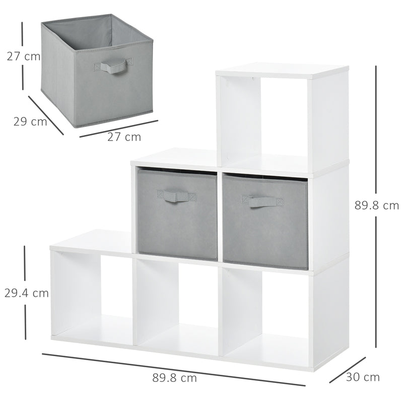 Mobile Libreria 2 Cassetti 6 Ripiani 89,8x30x89,8 cm  Bianco e Grigio-3