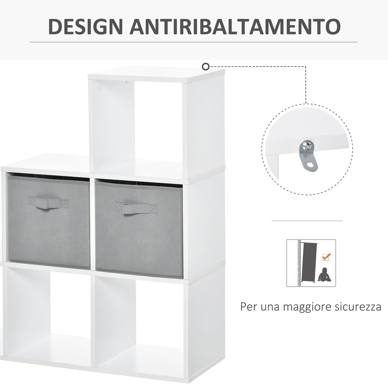 Mobile Libreria 2 Cassetti 6 Ripiani 89,8x30x89,8 cm  Bianco e Grigio-5