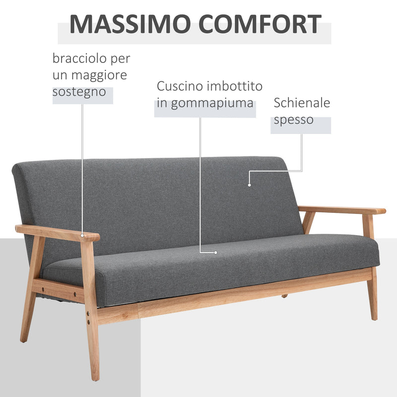 Divano 3 Posti 154,5x68x73 cm in Tessuto e Legno Grigio-5