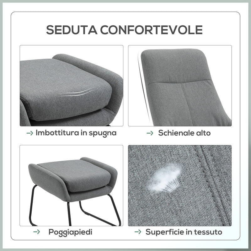 Poltrona con Pouf Poggiapiedi Imbottiti 64x77x107,5 cm in Tessuto Grigio-5