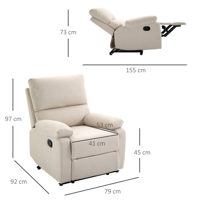 Poltrona Relax Reclinabile Manuale in Tessuto Beige-3