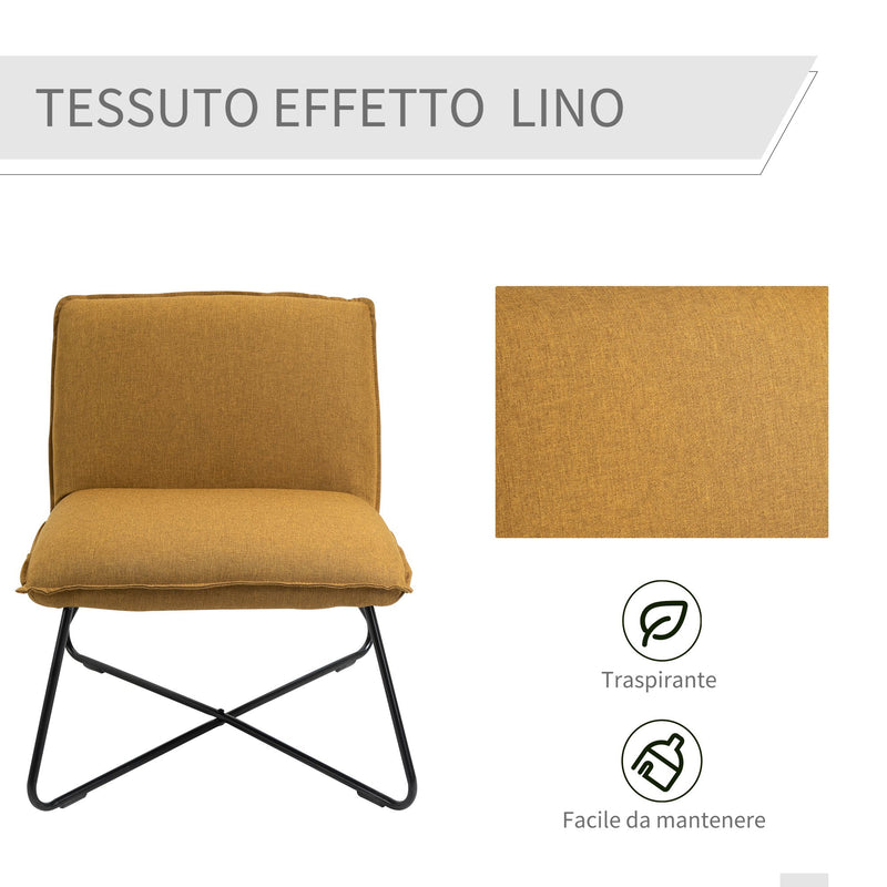 Poltroncina Imbottita 63x75x70 cm in Metallo e Tessuto Giallo-4