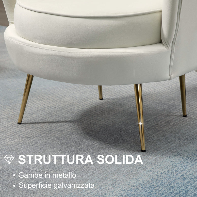 Poltrona Imbottita 179x77x77 cm in Velluto Crema-4