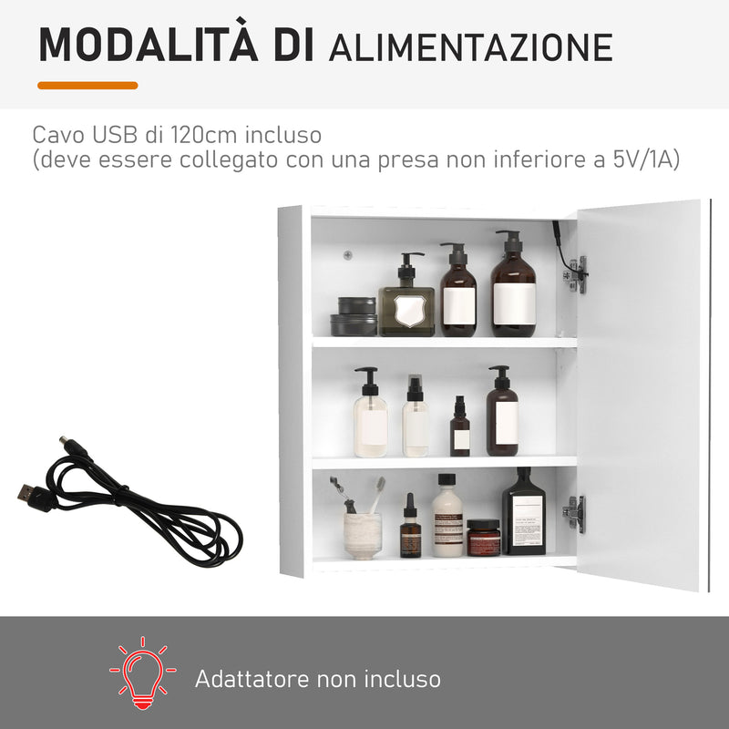 Pensile da Bagno 1 Anta Specchio con LED 60x50x15 cm  MorningLight Bianco-6