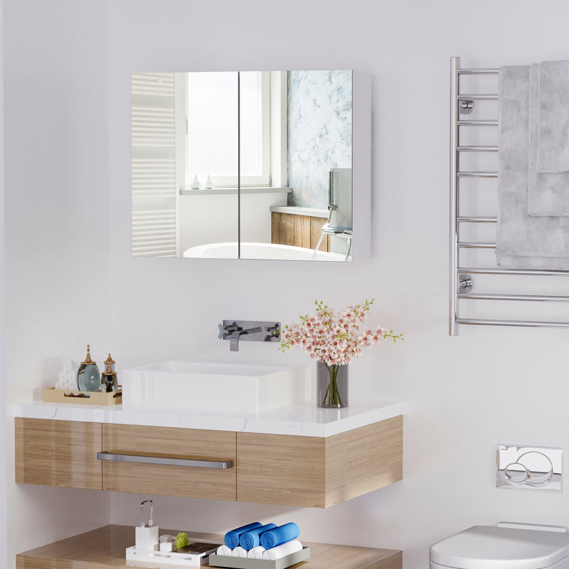 Pensile da Bagno 2 Ante Specchio in MDF 80x15x60 cm  MoreMorning Bianco-2