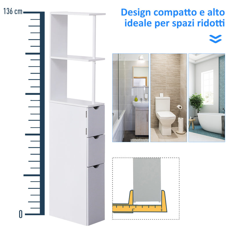 Mobiletto a Colonna da Bagno Salvaspazio in Legno Bianco 15x33x136 cm -6