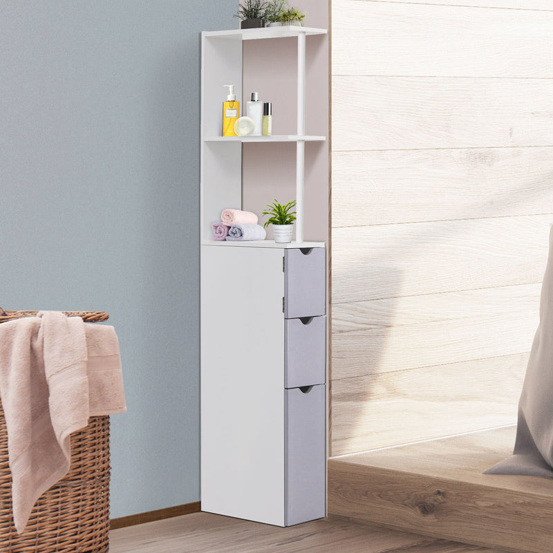 Mobiletto a Colonna da Bagno Salvaspazio in Legno Bianco 15x33x136 cm -2