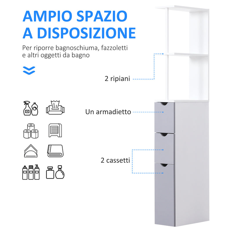 Mobiletto a Colonna da Bagno Salvaspazio in Legno Bianco 15x33x136 cm -5